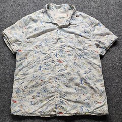 California Cowboy Mens High Water AOP Ocean Waves Terry Lined Button Shirt Large