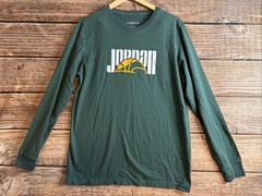 READ- Jordan Shirt Mens Large Green Crewneck Graphic Jumpman Logo Spellout Net