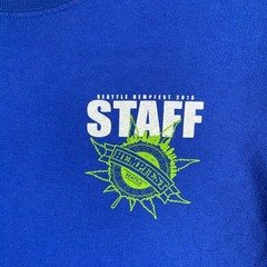 Seattle HempFest T Shirt Men Large Blue Staff 2015 SS Distressed Pot Leaf Grunge