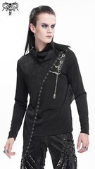 Devil Fashion Men Black Gothic Punk Chain Asymmetric Fitted Long Sleeve T-Shirt