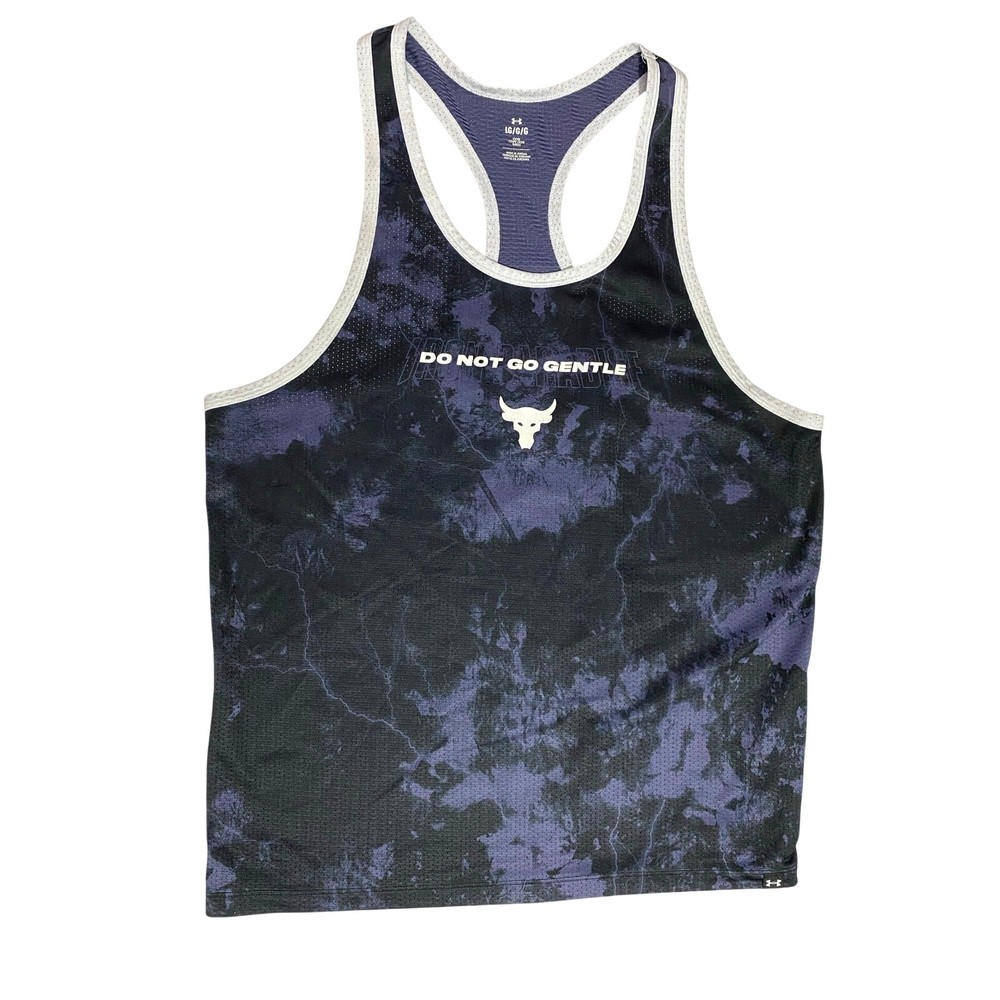 Under Armour Project Rock Mesh Printed Tank – Black/Steel/White – Men’s Large
