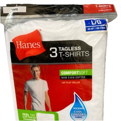 Hanes Men’s Large L Tagless T-Shirts Under Shirts White 3 Pack lay Flat Collar