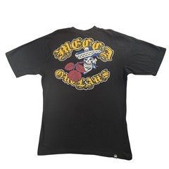 Vintage Mecca Apparel Shirt Mens XL Black Outlaws Winged Skull Roses Graphic Y2K