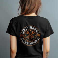 Dirty Hands Clean Money Shirt Blue Collar Work Mechanic Tee Back Print
