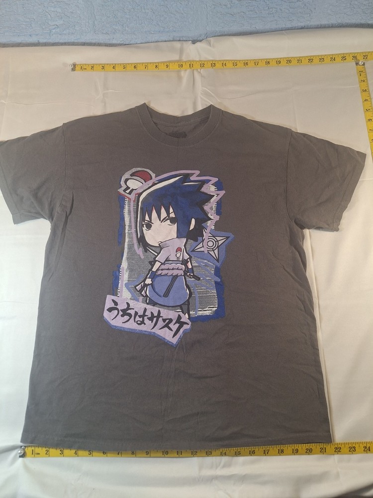 Size L Ripple Junction Naruto Shippuden Sasuke Uchiha Gray Graphic Tee