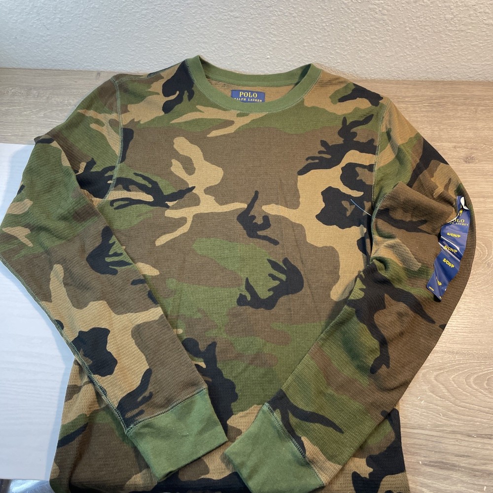 Polo RALPH LAUREN Men’s Shirt Waffle Weave Long Sleeve Thermal Camo Size S/CH/P