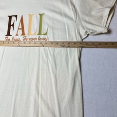 New Gildan Fall For Jesus T-Shirt Unisex Large Ivory He Never Leaves S/S Crew