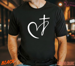 Unisex Minimalist Heart Cross T-Shirt, Men T shirt,Women T shirt Gift Religio