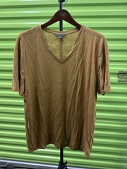 John Varvatos Men’s XL Solid Brown V-Neck Short Sleeve Modal Linen T-Shirt