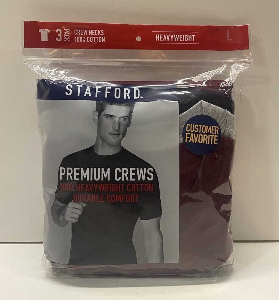 Stafford 3-Pack Men’s Heavy Weight 100% Cotton Crew-Neck T-Shirt Assorted Colors