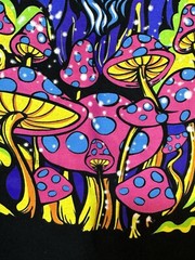 ALAB Black Neon Magic Mushroom T-shirt Men’s Medium Psychedelic Wizard New