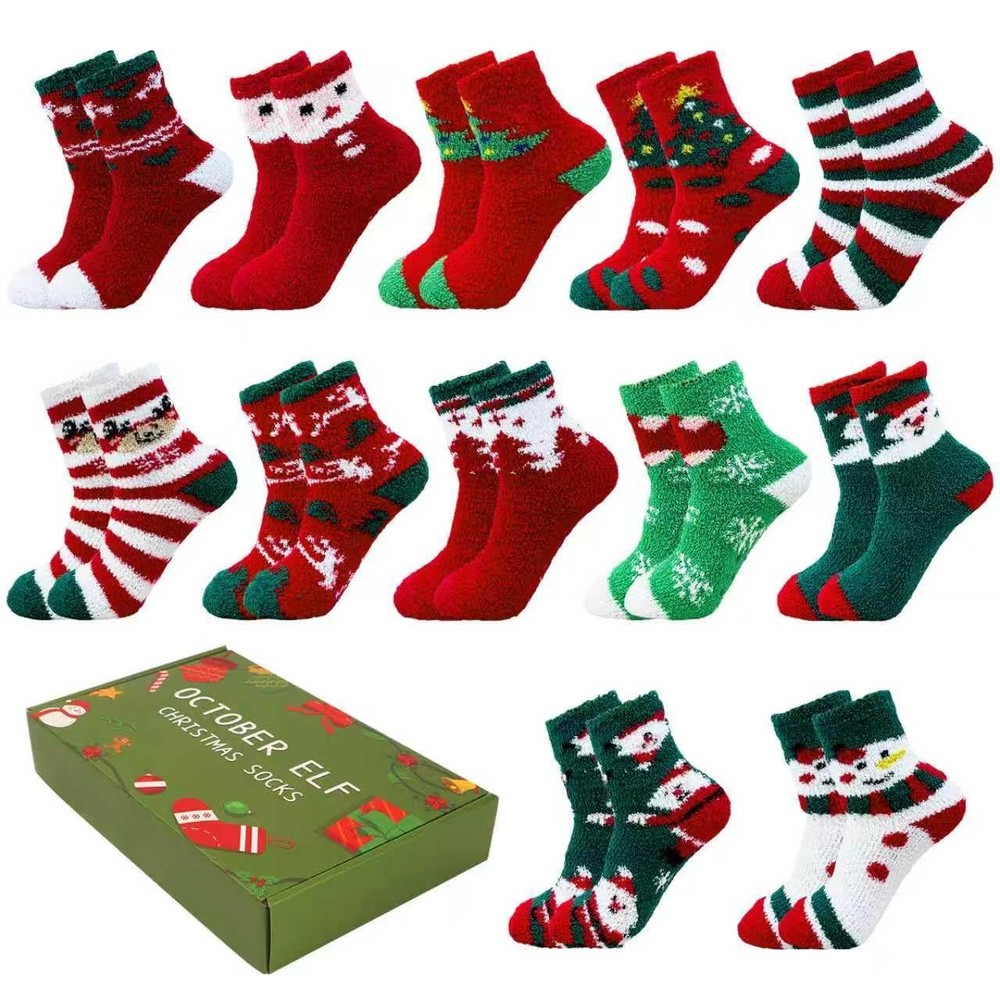 12 Pairs Adult Christmas Holiday Socks Warm Winter Cozy Fuzzy Socks with Plus…