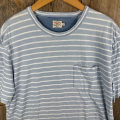 Faherty Brand Mens XL Indigo Dyed Striped Pocket T-Shirt Blue White MKU2126-LIS