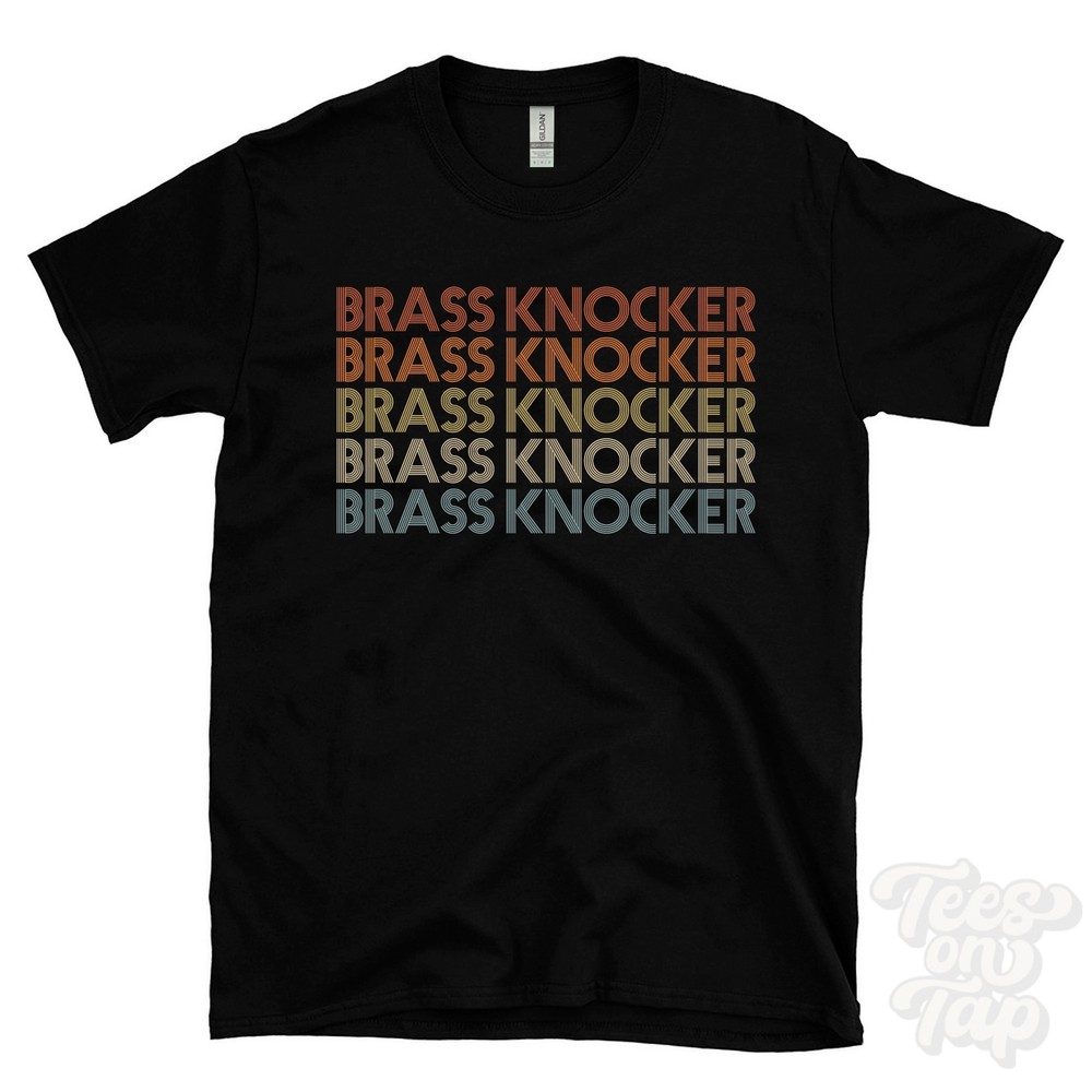 BRASS KNOCKER REPEATED RETRO STYLE T-SHIRT mens & womens uk place name gift
