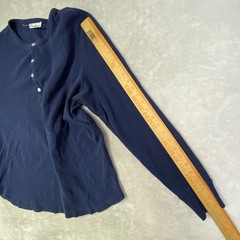 CRICQUET Men’s Navy Blue Waffle Knit Long Sleeve Henley Shirt XL Cotton Casual