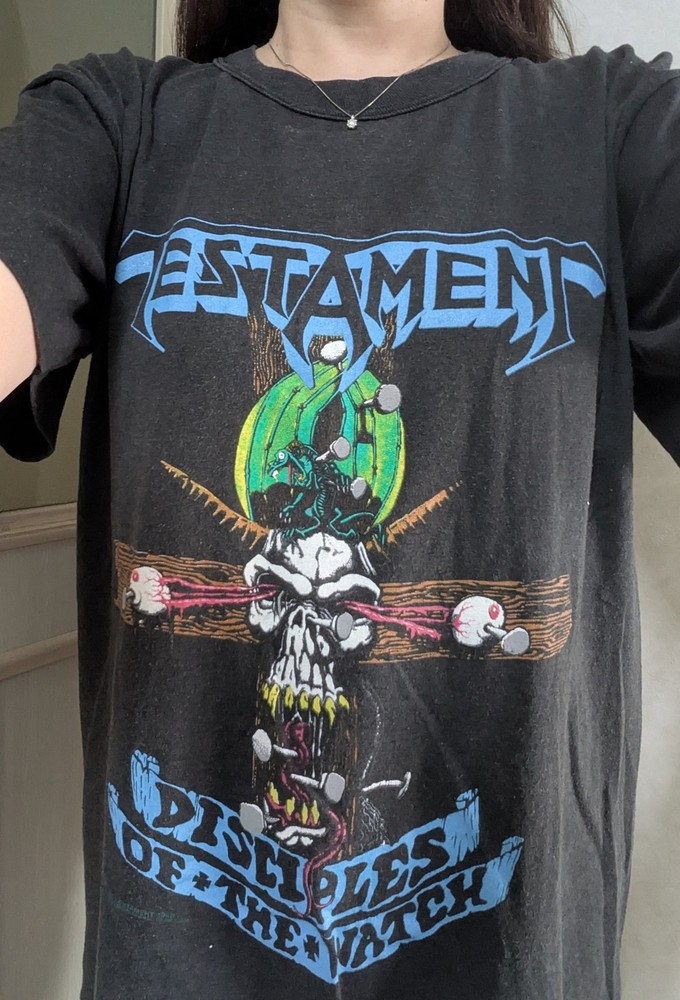 Vtg Testaments rock band Skull Graphic Black T shirt Heavy Cotton NH24473