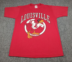 Vintage 80s Louisville University Mascot Logo T Shirt Mens Size Medium Red 1987