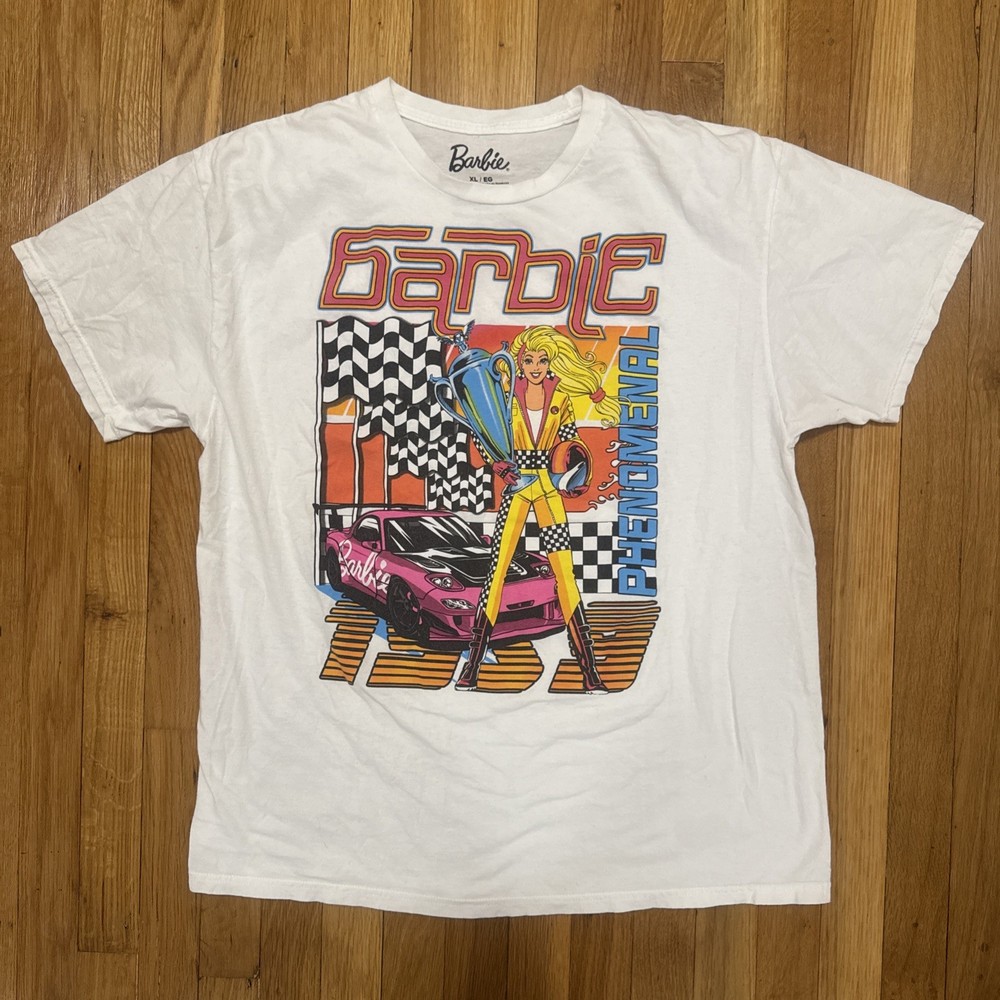 BARBIE Adult T Shirt Racing Phenomenal Short Sleeve White Size XL