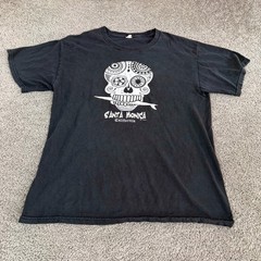 VINTAGE Santa Monica California Shirt Mens Large Black Sugar Skull Short Sleeve