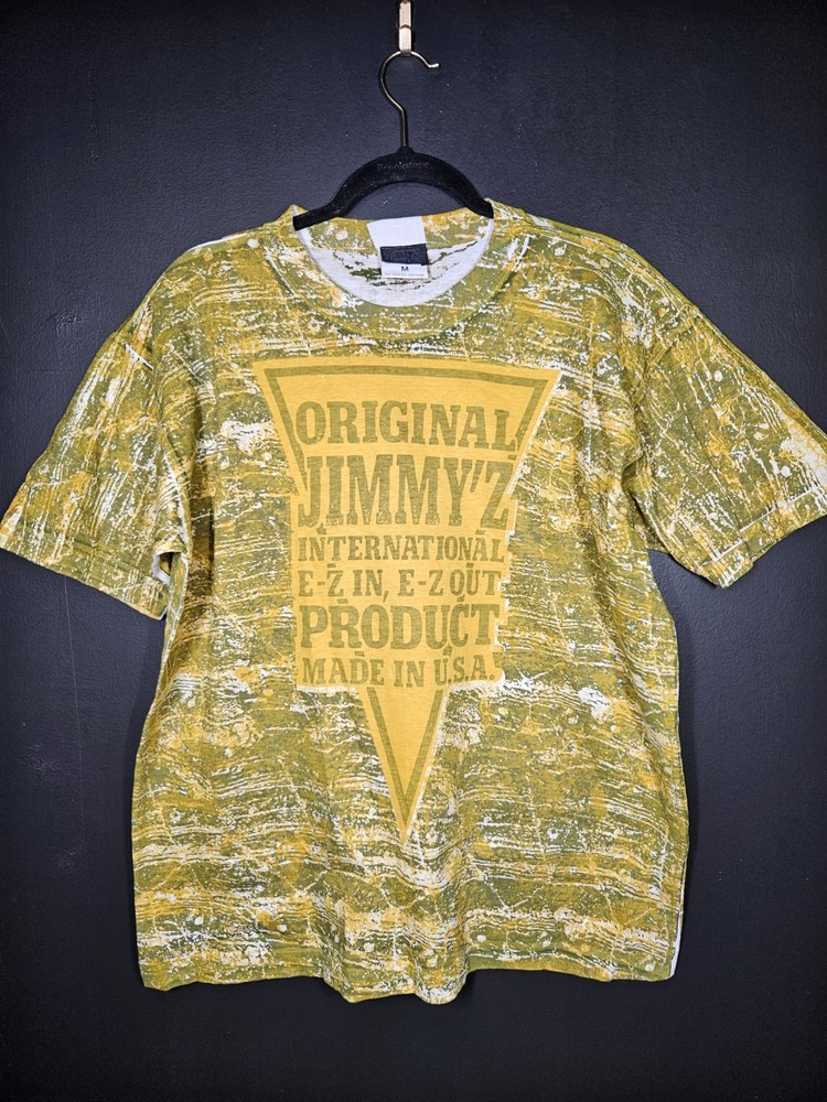 VTG 90s Jimmy’z All Over Print Triangle Logo Surf Skate T Shirt USA Medium NOS