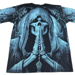 YAZBEK Grim Reaper Praying Rosary Graphic T Shirt Mens Large AOP