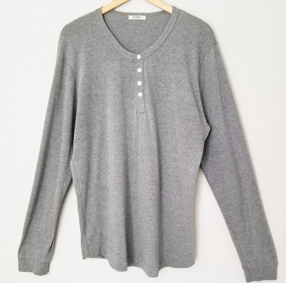 Buck Mason Men’s L Vintage Tri-Blend Long Sleeve Henley Shirt Top Heathered Gray