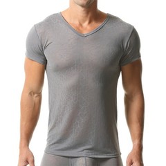 Men’s Ultra-thin Short Sleeve T-shirts V-neck Slim Fit Undershirts Basic Tops XL