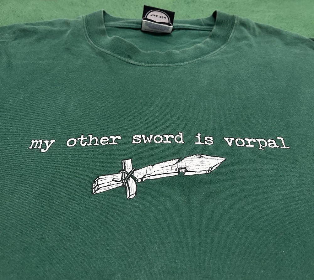 Vintage Jinx Video Games Funny Shirt Mens Size XL Green Sword
