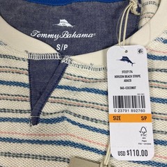 Tommy Bahama Mens Small Horizon Beach Stripe Abaco Shirt Coconut NEW Henley