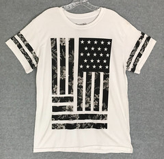 Fresh Laundry USA Flag & Flowers T-Shirt Large Mens/Womens White Short Sleeve