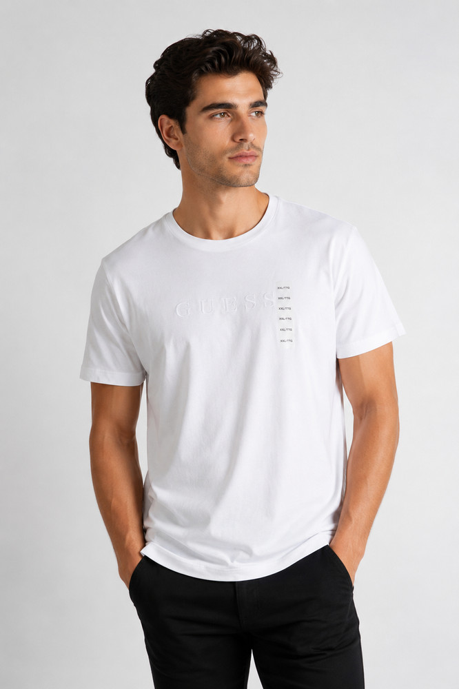 GUESS Men’s T-Shirt New XXL White Embossed Short Sleeve Crew Neck Slim Fit