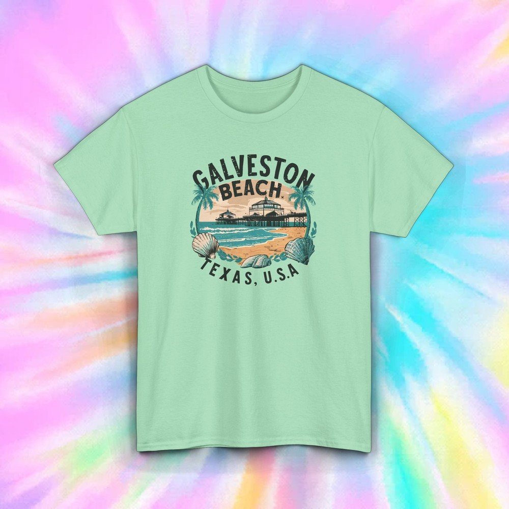 Galveston Beach Texas USA Vintage Ocean Graphic T-Shirt Vacation Tee S-5XL