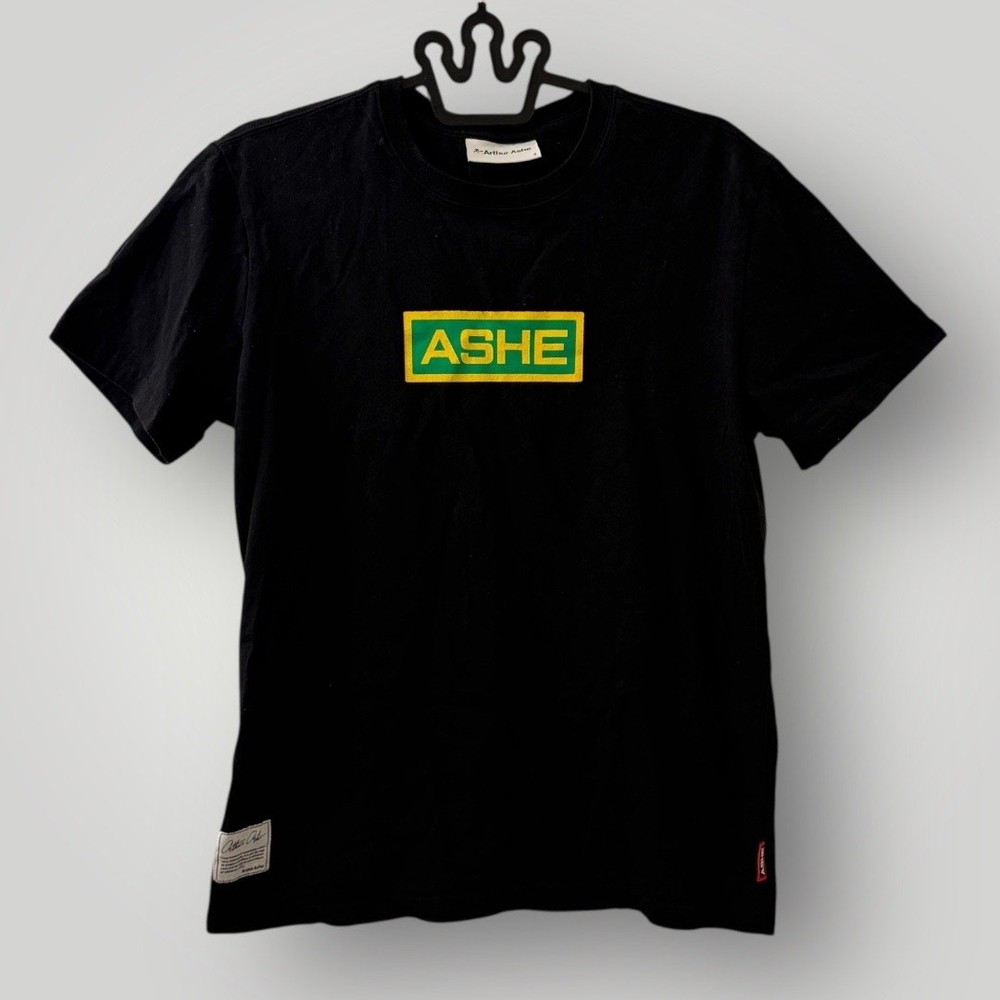 Arthur Ashe T-Shirt Men’s Small Black Logo Graphic Made In Portugal Cotton Tee S