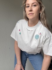 Oversized White Shirt Y2K Smiley Beaded Charms Handmade Stelle Brand
