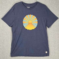 Marine Layer Men Large T-Shirt Short Sleeve Navy Blue Sunset Cotton Tencel