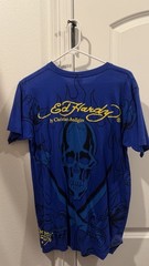 Ed Hardy Men’s Blue Skull Logo Graphic Print Tee Short Sleeve Crew Neck M Y2K
