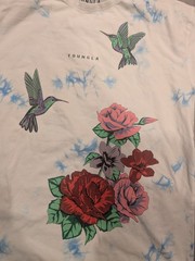 YoungLA Shirt Mens Small White Blue Tie Dye Hummingbird Floral Graphic Tee Top