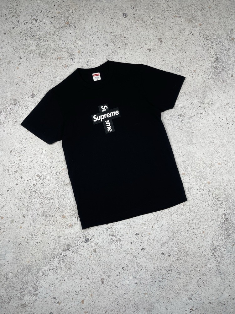 Supreme Cross Box Logo Black Tee Shirt AW20 Made in USA Men Size S