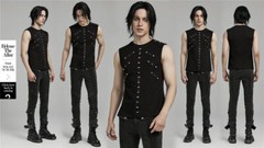 PUNK RAVE Men Black Punk Rock Gothic Steampunk Sleeveless Tops Tank Vest
