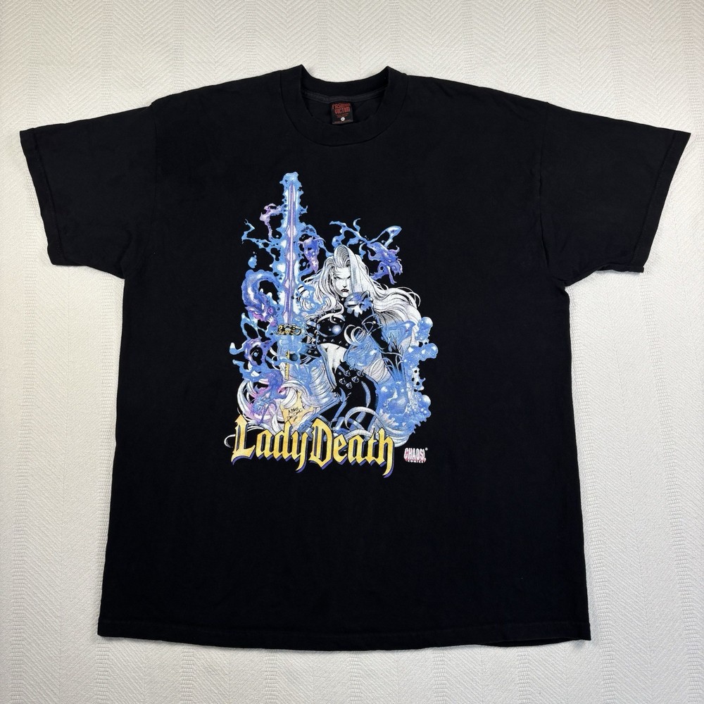 VTG 90s Lady Death Chaos Comics Anime Fashion Victim Black XL Shirt Mike Deodato