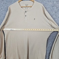 Izod Jeans Rockwashed Men’s Thermal Henley Size XXL Tan Shirt Waffle Knit SPOTS
