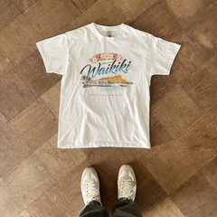 Aloha from Waikiki Hawaii Vintage Hibiscus Flowers T Shirt White