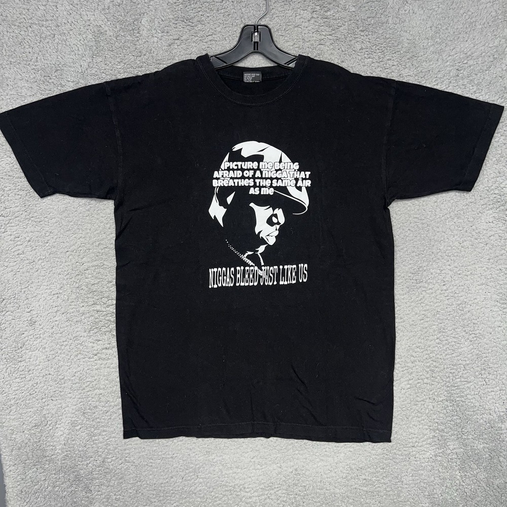 VTG Biggie Smalls Notorious B.I.G. T Shirt Men’s XL Black Ni**as Bleed Gemrock