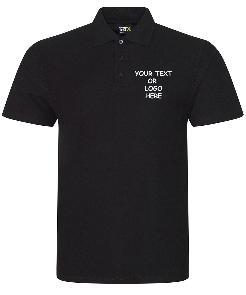 Personalised Custom Printed Polo Shirt Mens Work Wear Uniform Event Text Logo