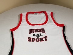 Budweiser Sport Beer Jersey Shirt Mens Large White Athletic Fit Center Logo USA