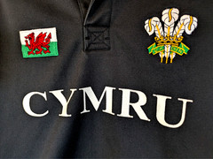 Wales Rugby Shirt Mens Small (measurements inc) Black Cymru Welsh
