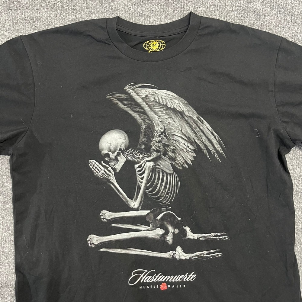 Hastamuerte T Shirt Mens Size L Black Praying Winged Skeleton Graphic Streetwear