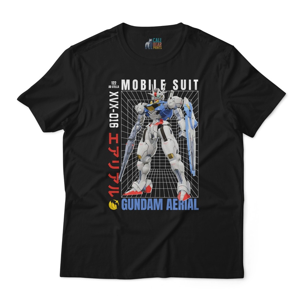 Witch From Mercury XVX-016 Gundam Aerial Anime Grid Graphic Art Cotton T-Shirt