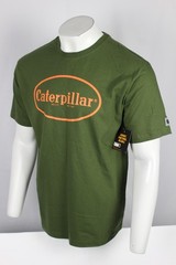 CAT Caterpillar Men’s T Shirt Retro Logo Short Sleeve Chive Green 1010030