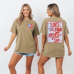 Loves Jesus and America Too Patriotic Coquette Bow 4th of July T-Shirt